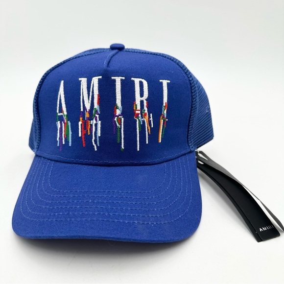 Amiri Embroidered Colorful Spell Out Blue Trucker Hat Cap - Picture 1 of 7